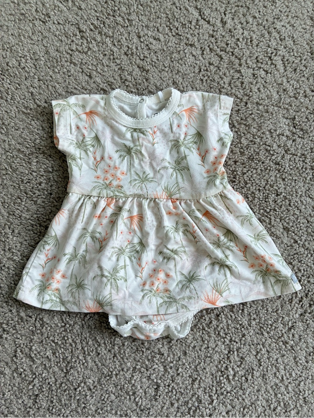 Coccoli Tencel Baby Floral Palm Print Dress Bodysuit - White & Peach